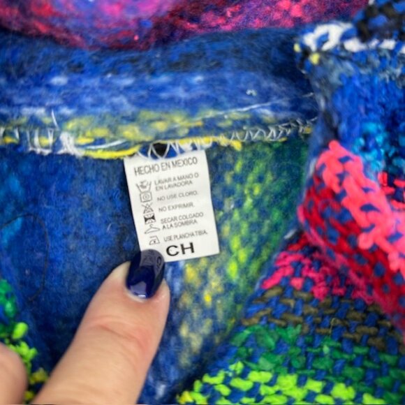 Mens Medium Mexican Baja Hoodie Rainbow Colorful Striped Pullover Drug Rug - Picture 3 of 7